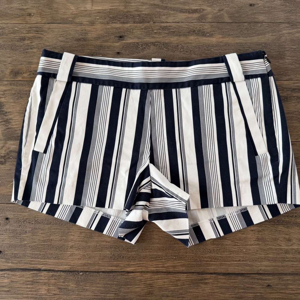 J.Crew Navy White Striped Side Zip Chino Shorts Womens 8 Dressy Nautical Preppy